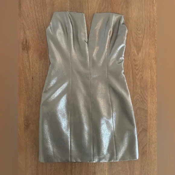 Redemption Gold Lamé Strapless Mini Dress Metallic Shimmer w/ Inner Lining - Picture 6 of 16